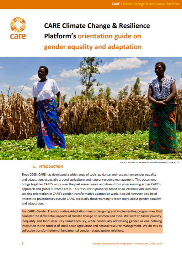 CARE Climate Change and Resilience Platform’s Orientation Guide on Gender Equality and Adaptation
